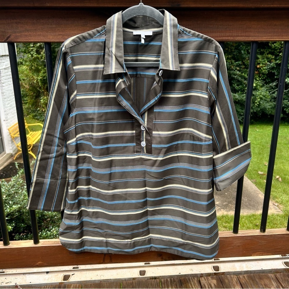 Hinson Wu has Charlotte 3/4 Sleeve Variegated Satin Stripe Top - Picture 2 of 9